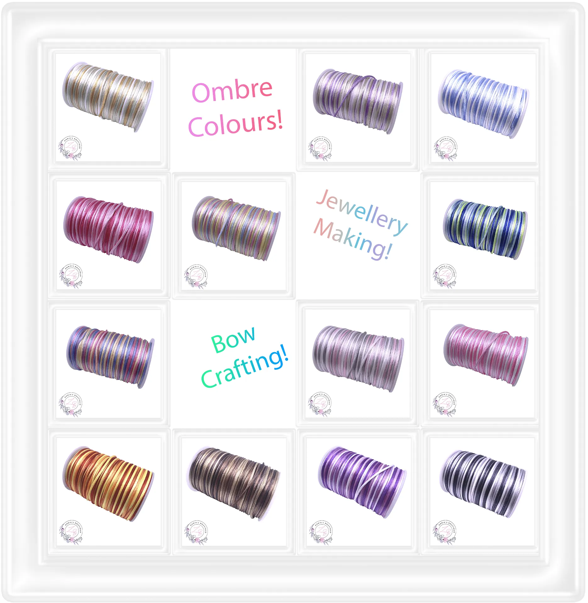 ⋅ Silky Satin Cord ⋅ Ombre Pastels ⋅ 2.0mm ⋅ 5 yards ⋅