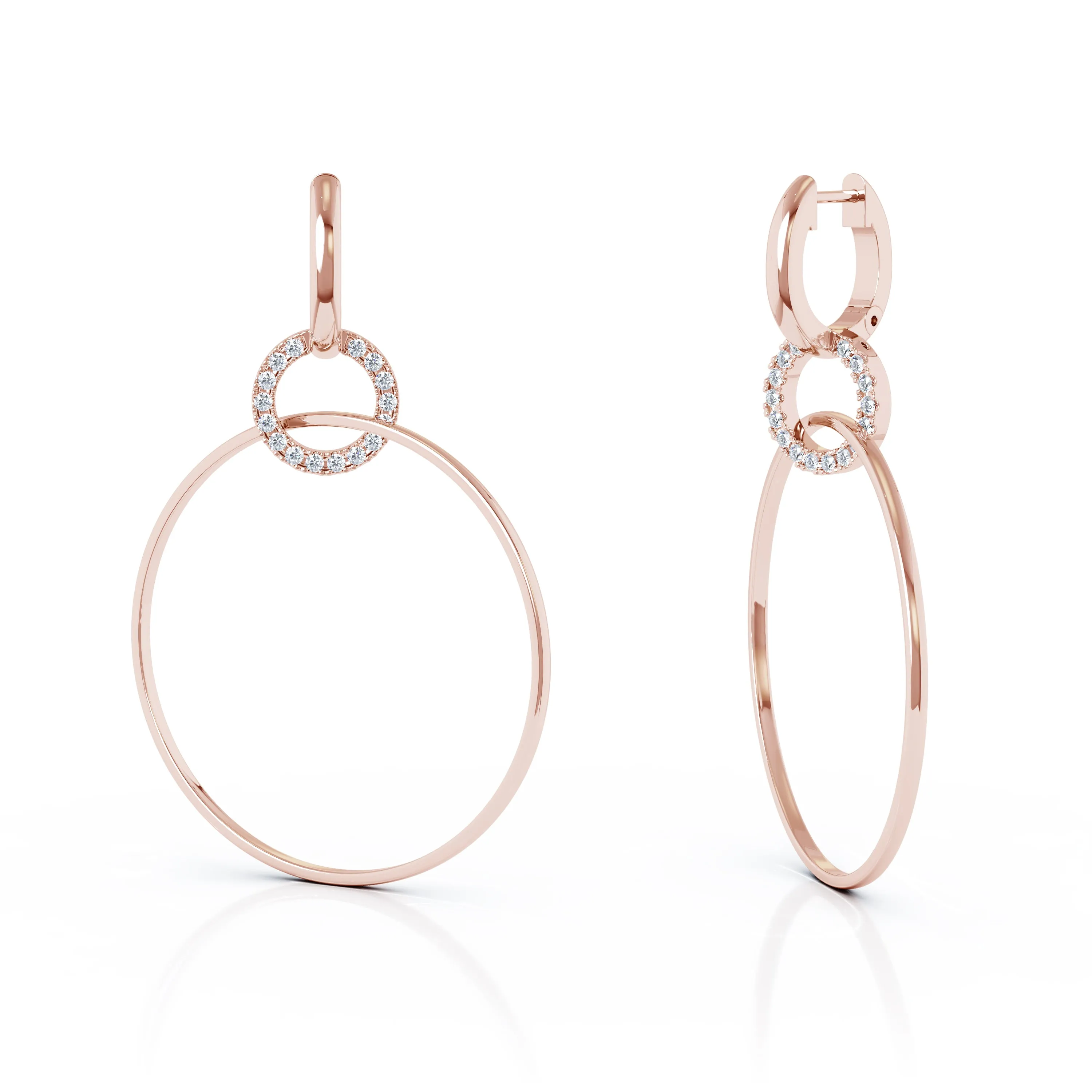 0.40Ct Diamond 58MM Three Hoop Dangle Earrings in 14K Gold