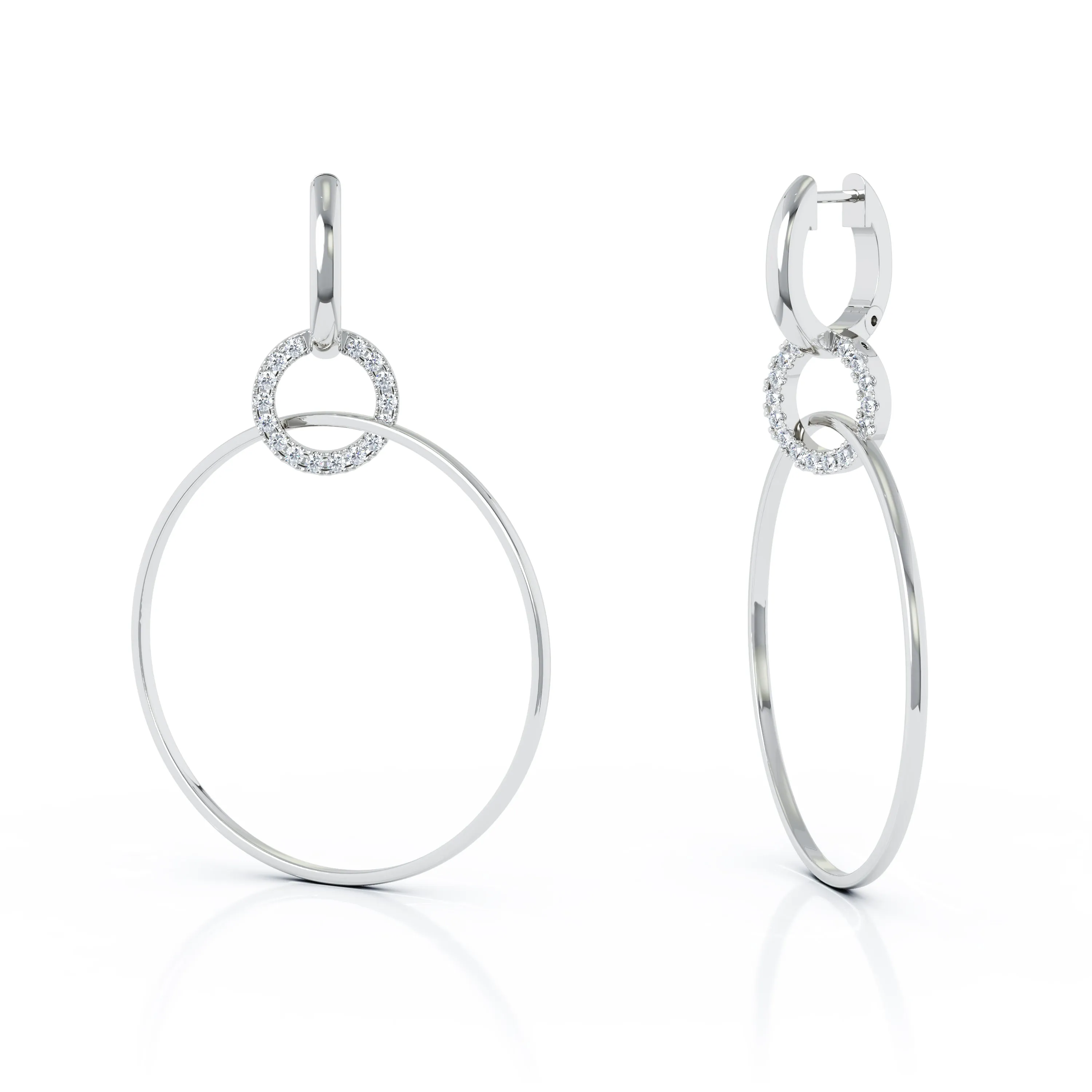 0.40Ct Diamond 58MM Three Hoop Dangle Earrings in 14K Gold