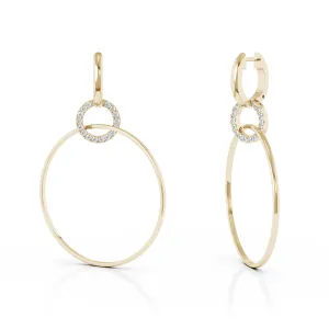 0.40Ct Diamond 58MM Three Hoop Dangle Earrings in 14K Gold