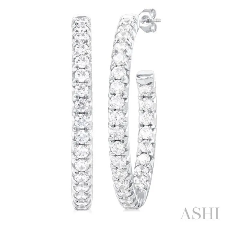 1 1/2 ctw French Pave Set Round Cut Diamond Fashion Half Hoop Earring in 14K White Gold