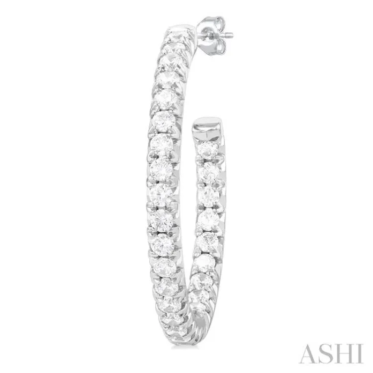 1 1/2 ctw French Pave Set Round Cut Diamond Fashion Half Hoop Earring in 14K White Gold