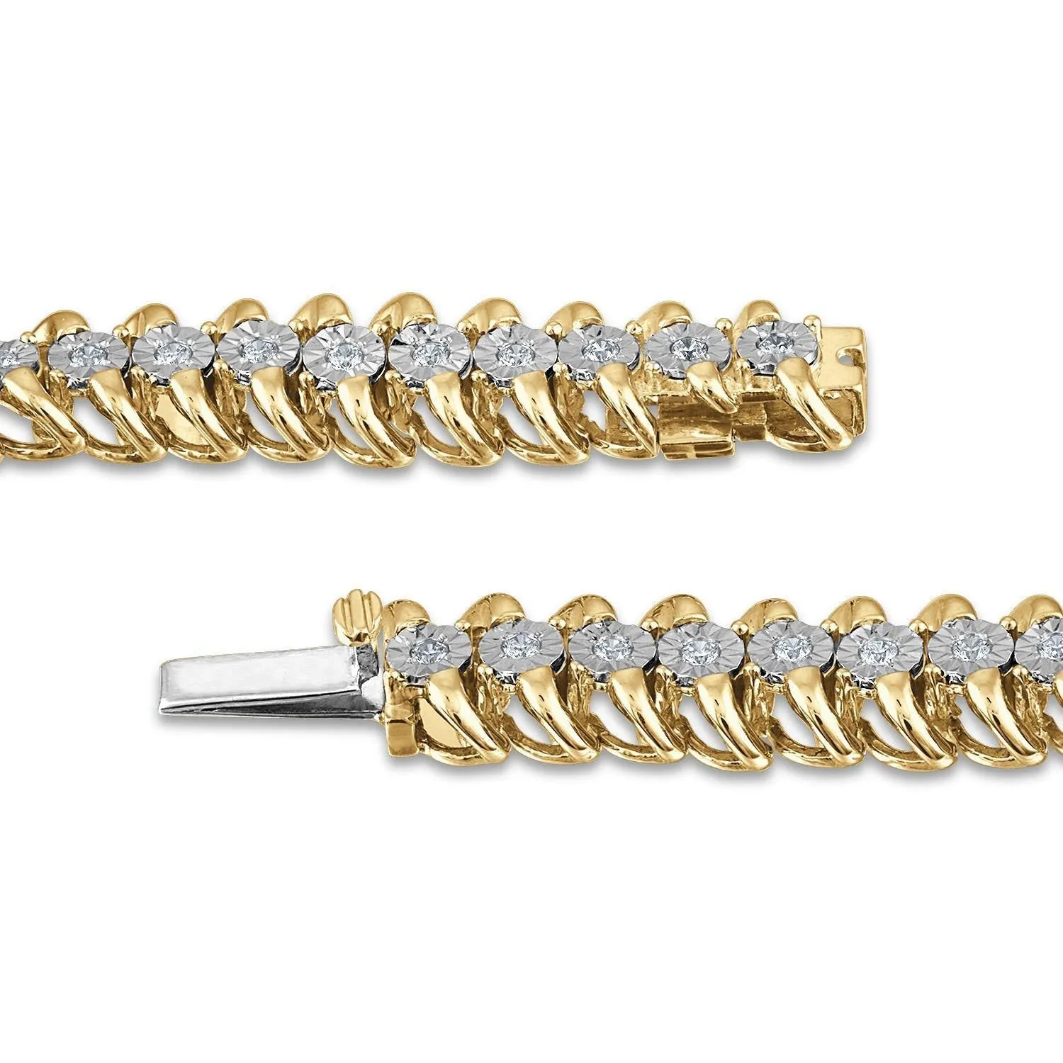 1 CTW Natural Diamond 7.5-inch Tennis Bracelet in 10KT Yellow Gold Plated Sterling Silver