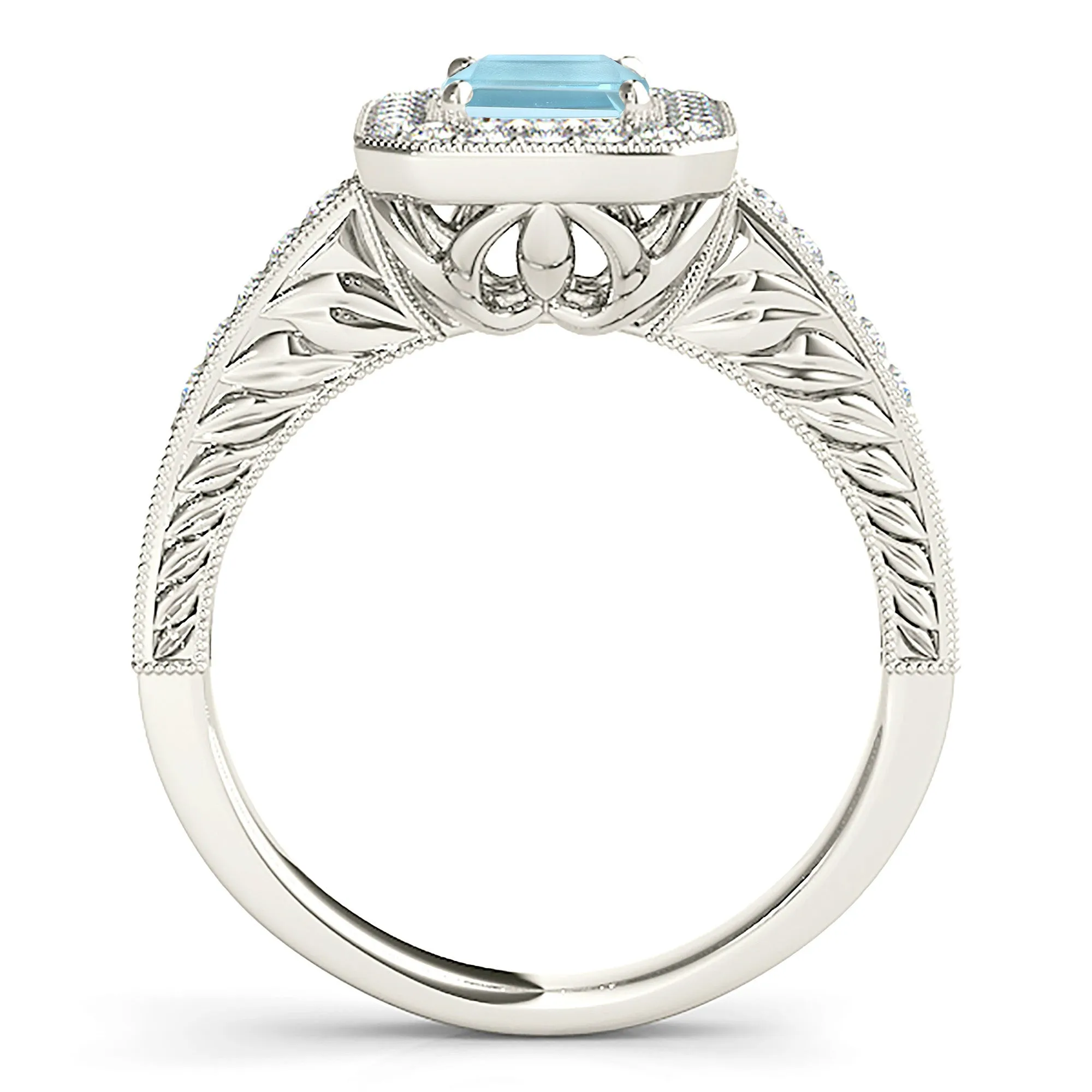 1.00 ct. Genuine Emerald Cut Aquamarine Ring With Halo