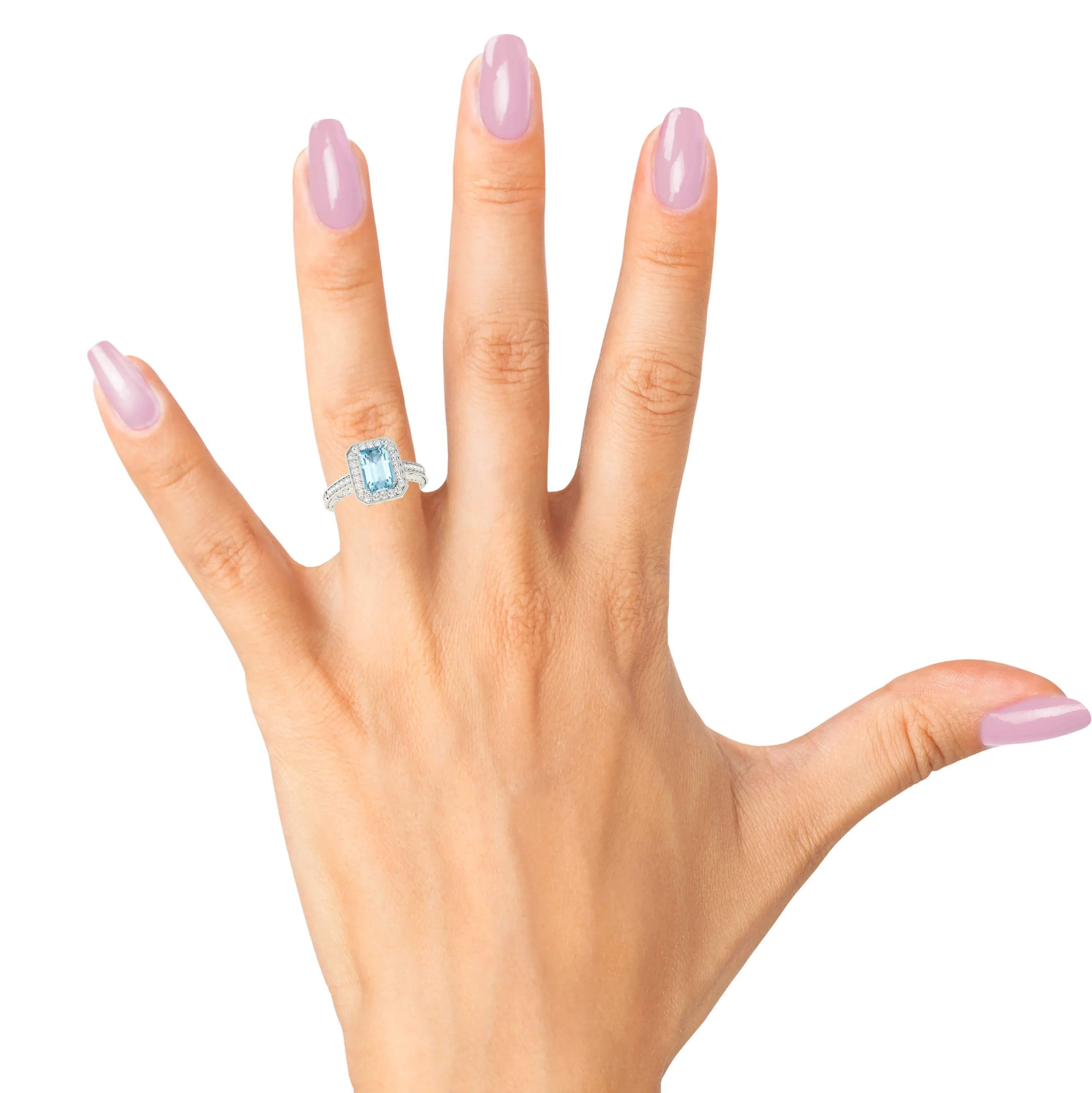 1.00 ct. Genuine Emerald Cut Aquamarine Ring With Halo
