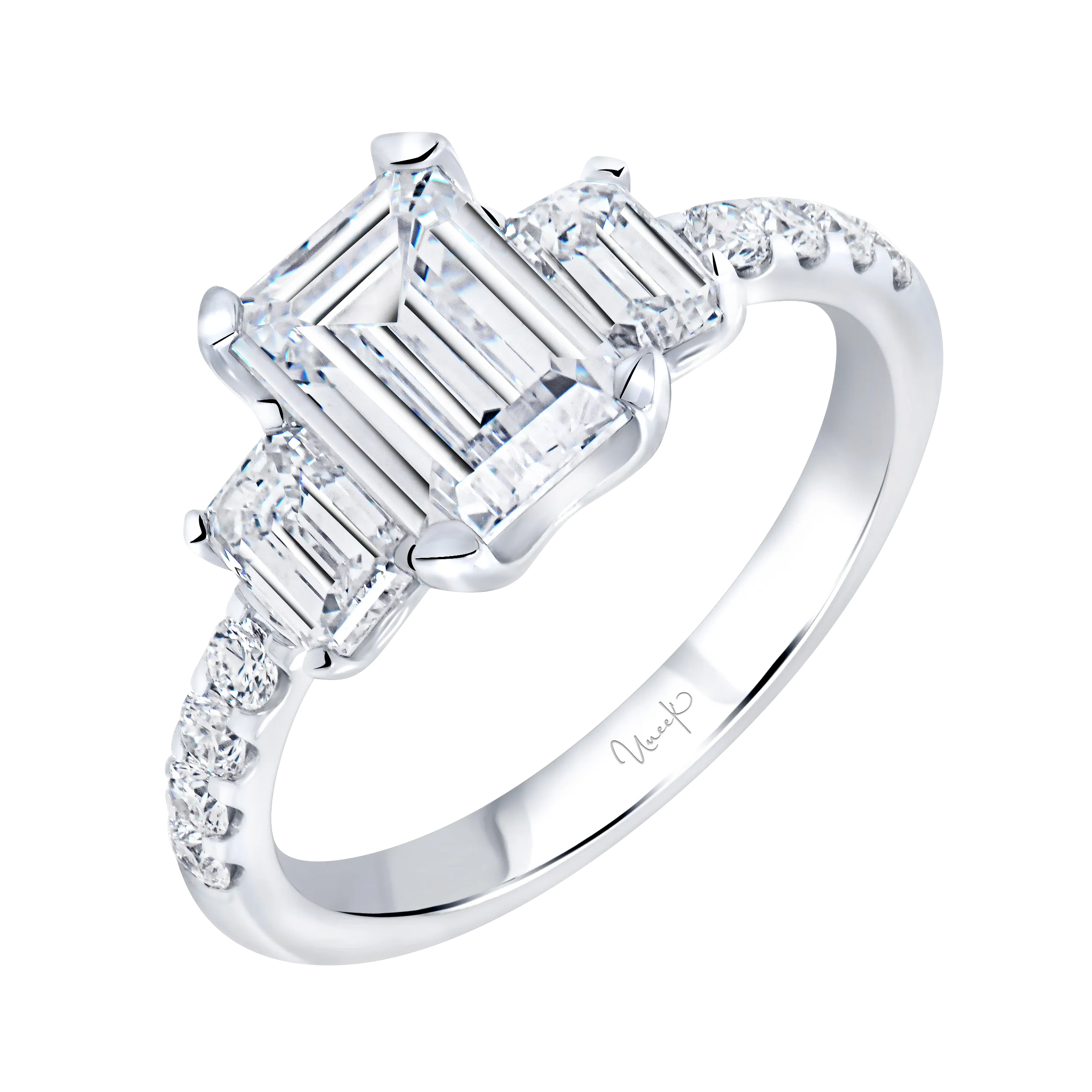 1.06ctw Emerald Cut Three Stone Engagement Ring