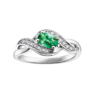 10K White Gold Emerald Diamond Infinity Ring