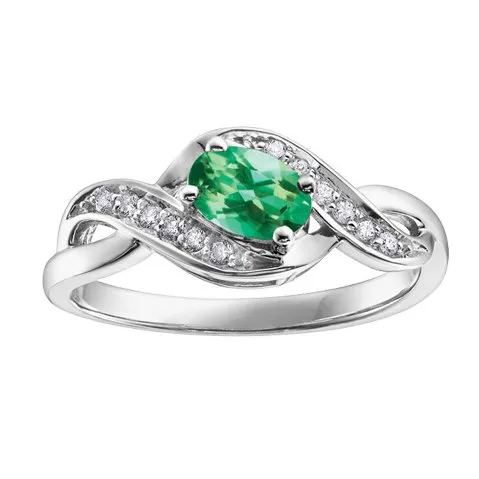 10K White Gold Emerald Diamond Infinity Ring