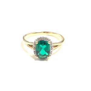 10K Yellow Gold Created Emerald and Diamond Ring