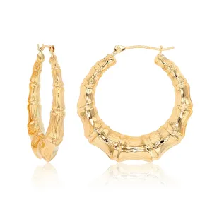10KT Yellow Gold 4.5X30MM Hoop Bamboo Earrings