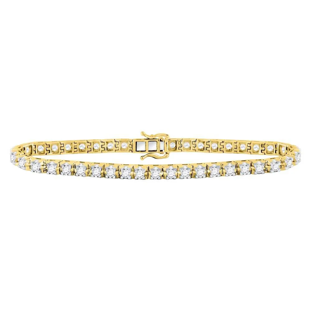 10kt Yellow Gold Womens Round Diamond Studded Tennis Bracelet 7 Cttw