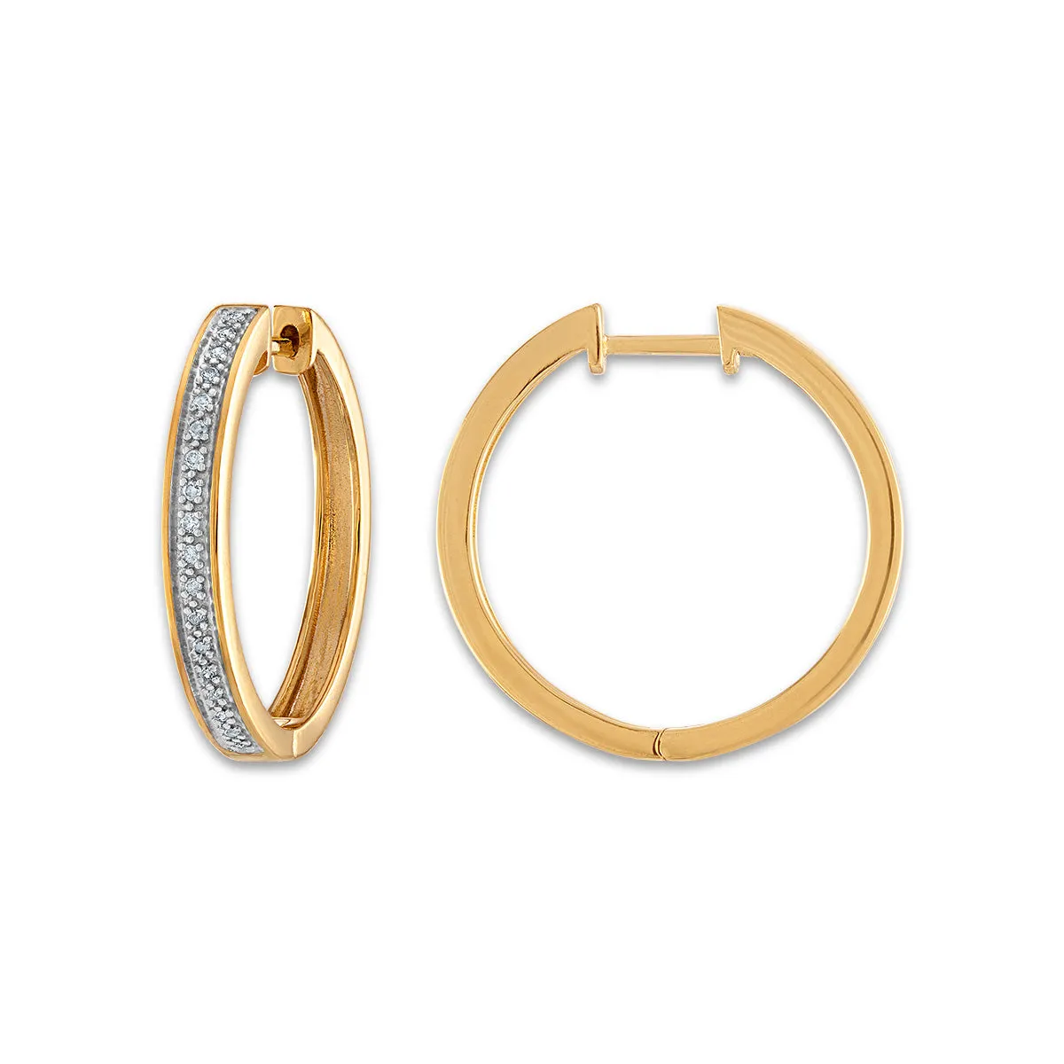 1/10 CTW Natural Diamond Hoop Earrings in 10KT Yellow Gold Plated Sterling Silver