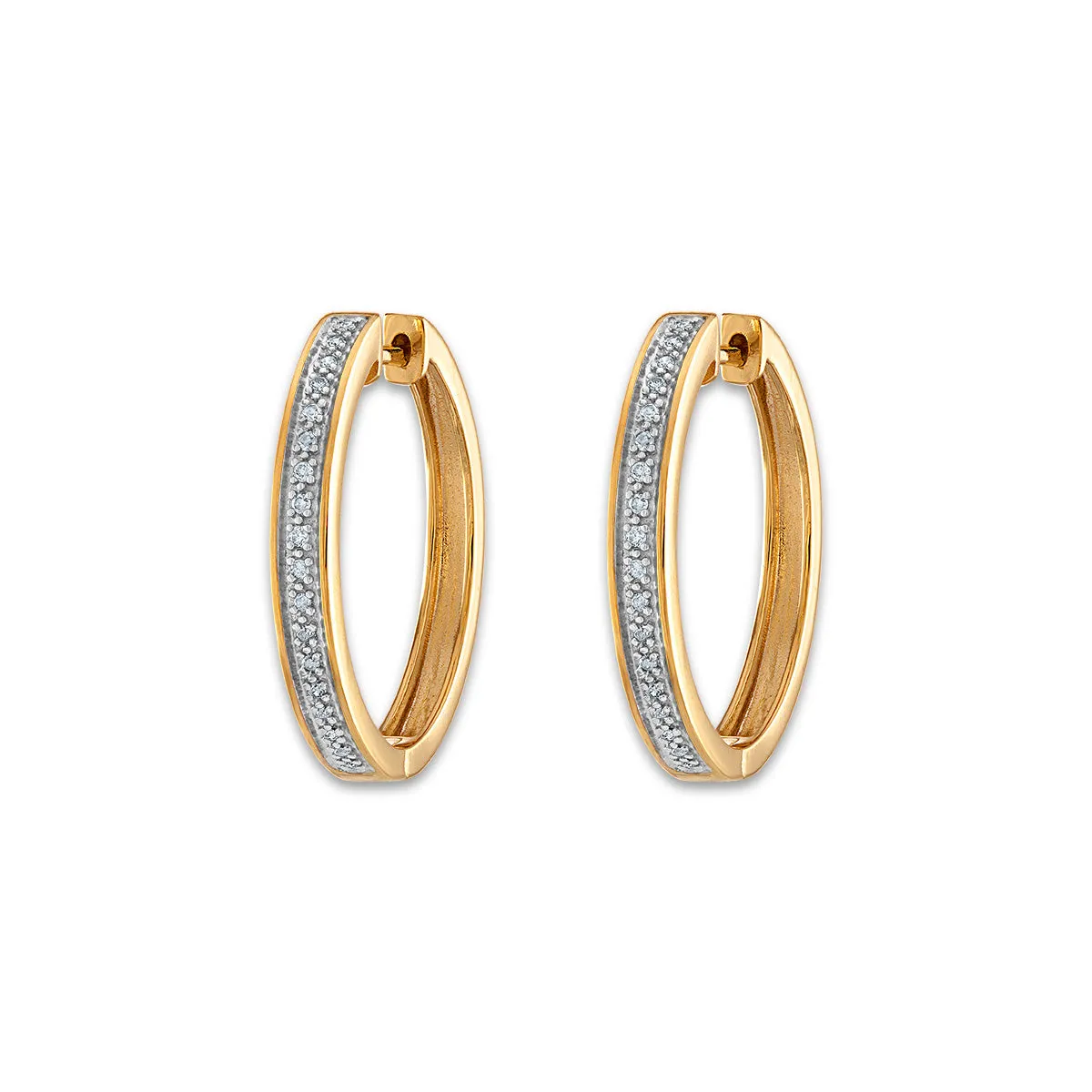 1/10 CTW Natural Diamond Hoop Earrings in 10KT Yellow Gold Plated Sterling Silver