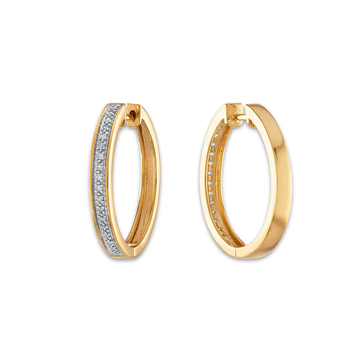 1/10 CTW Natural Diamond Hoop Earrings in 10KT Yellow Gold Plated Sterling Silver