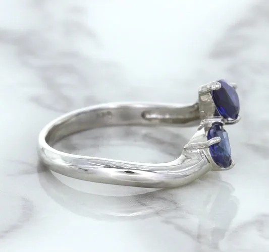 1.11ctw Pear Blue Sapphire Snakehead Ring in 14K White Gold