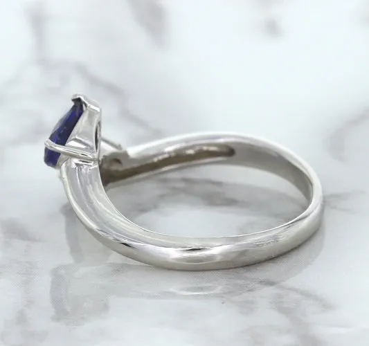 1.11ctw Pear Blue Sapphire Snakehead Ring in 14K White Gold