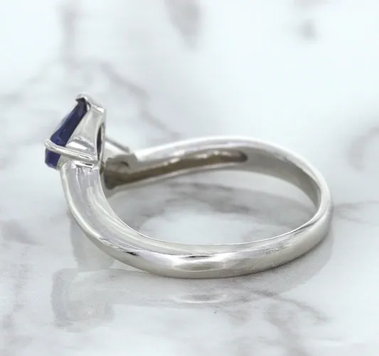 1.11ctw Pear Blue Sapphire Snakehead Ring in 14K White Gold