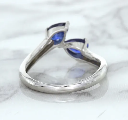 1.11ctw Pear Blue Sapphire Snakehead Ring in 14K White Gold