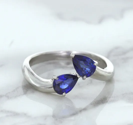 1.11ctw Pear Blue Sapphire Snakehead Ring in 14K White Gold