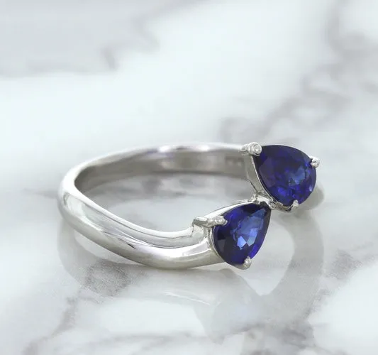 1.11ctw Pear Blue Sapphire Snakehead Ring in 14K White Gold
