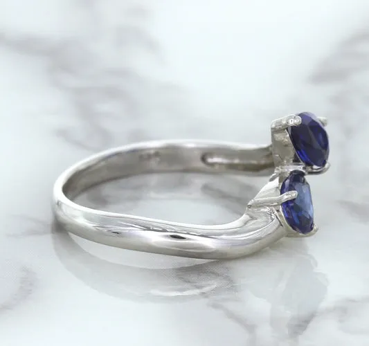 1.11ctw Pear Blue Sapphire Snakehead Ring in 14K White Gold