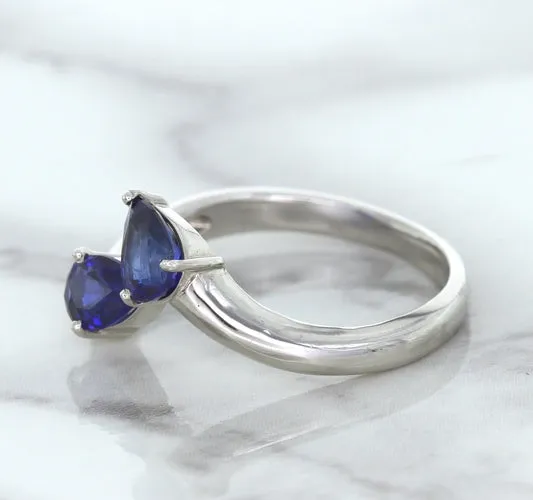 1.11ctw Pear Blue Sapphire Snakehead Ring in 14K White Gold