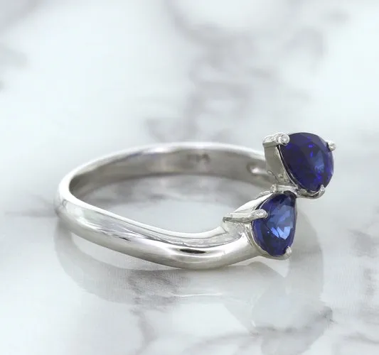 1.11ctw Pear Blue Sapphire Snakehead Ring in 14K White Gold