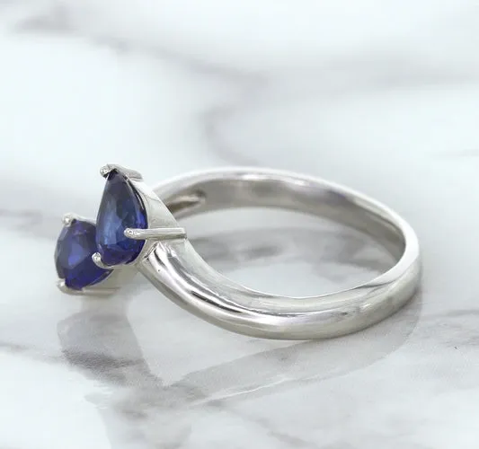 1.11ctw Pear Blue Sapphire Snakehead Ring in 14K White Gold