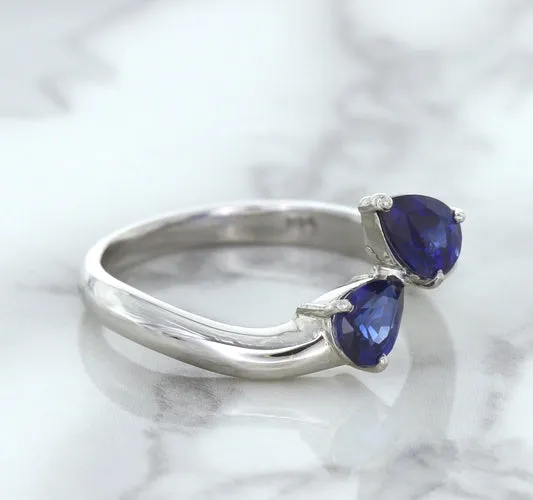 1.11ctw Pear Blue Sapphire Snakehead Ring in 14K White Gold