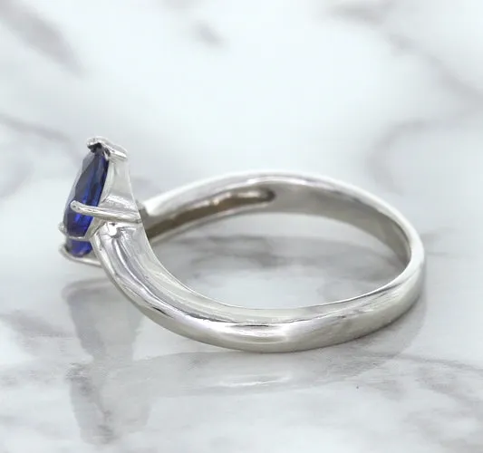 1.11ctw Pear Blue Sapphire Snakehead Ring in 14K White Gold