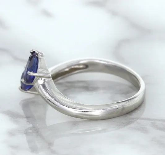 1.11ctw Pear Blue Sapphire Snakehead Ring in 14K White Gold