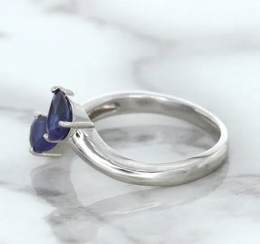 1.11ctw Pear Blue Sapphire Snakehead Ring in 14K White Gold