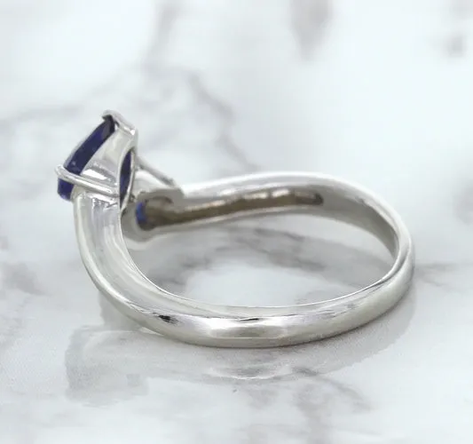 1.11ctw Pear Blue Sapphire Snakehead Ring in 14K White Gold