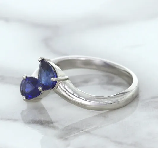 1.11ctw Pear Blue Sapphire Snakehead Ring in 14K White Gold