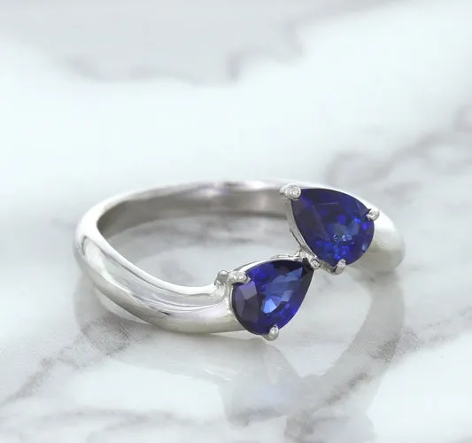 1.11ctw Pear Blue Sapphire Snakehead Ring in 14K White Gold