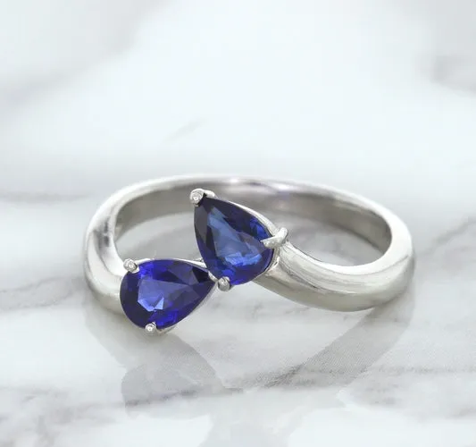 1.11ctw Pear Blue Sapphire Snakehead Ring in 14K White Gold