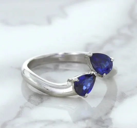 1.11ctw Pear Blue Sapphire Snakehead Ring in 14K White Gold