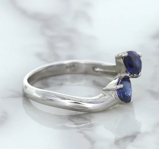 1.11ctw Pear Blue Sapphire Snakehead Ring in 14K White Gold