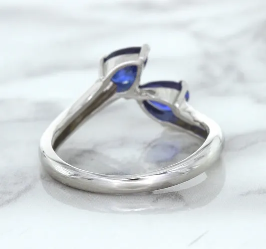 1.11ctw Pear Blue Sapphire Snakehead Ring in 14K White Gold