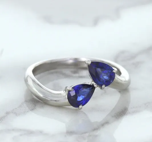 1.11ctw Pear Blue Sapphire Snakehead Ring in 14K White Gold