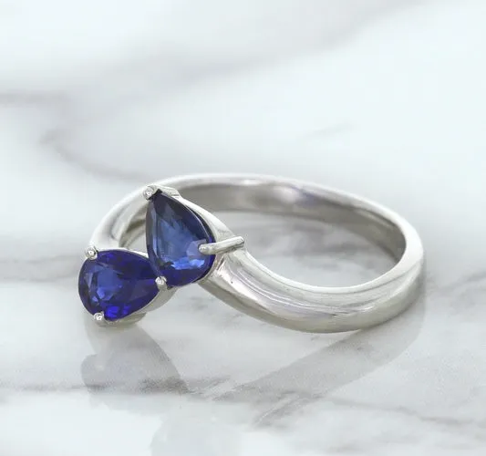 1.11ctw Pear Blue Sapphire Snakehead Ring in 14K White Gold