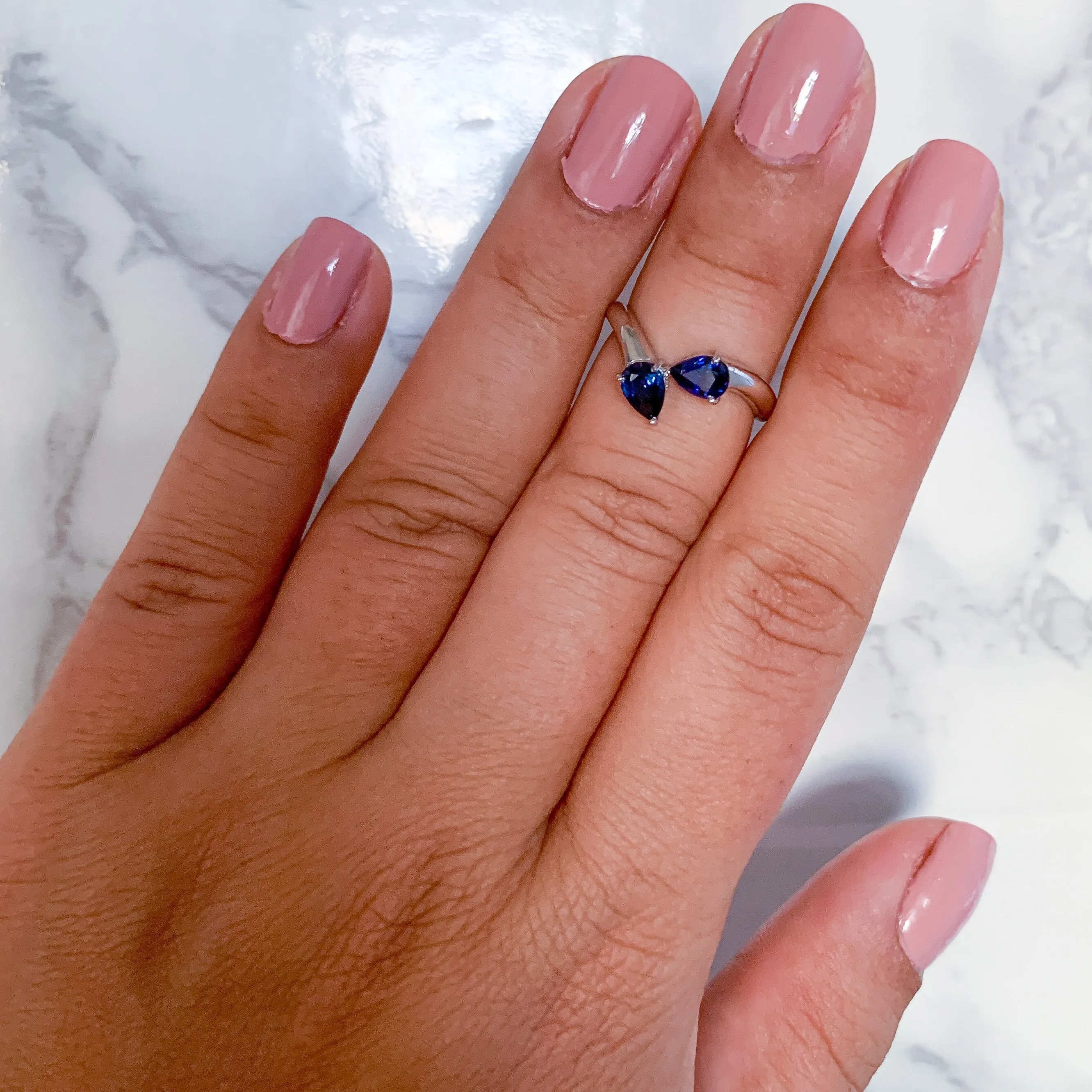 1.11ctw Pear Blue Sapphire Snakehead Ring in 14K White Gold
