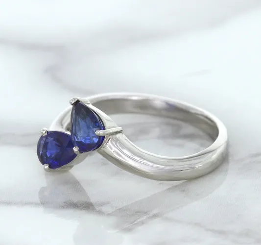 1.11ctw Pear Blue Sapphire Snakehead Ring in 14K White Gold