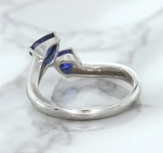 1.11ctw Pear Blue Sapphire Snakehead Ring in 14K White Gold