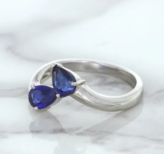 1.11ctw Pear Blue Sapphire Snakehead Ring in 14K White Gold