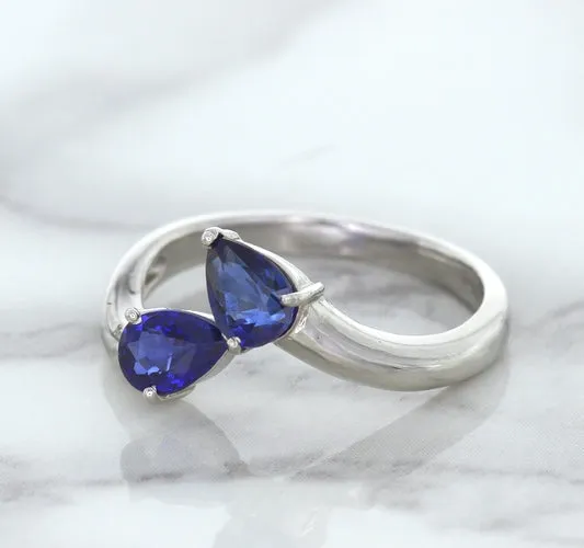 1.11ctw Pear Blue Sapphire Snakehead Ring in 14K White Gold