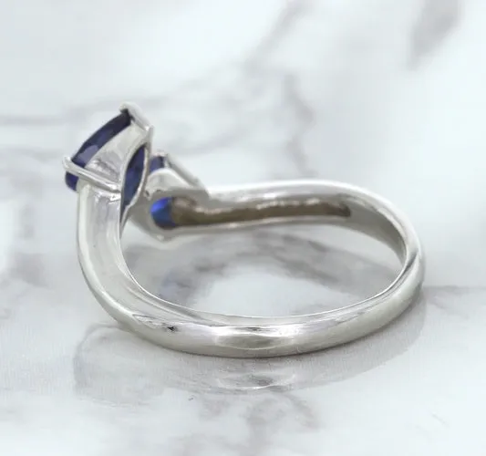 1.11ctw Pear Blue Sapphire Snakehead Ring in 14K White Gold