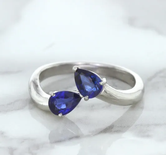 1.11ctw Pear Blue Sapphire Snakehead Ring in 14K White Gold