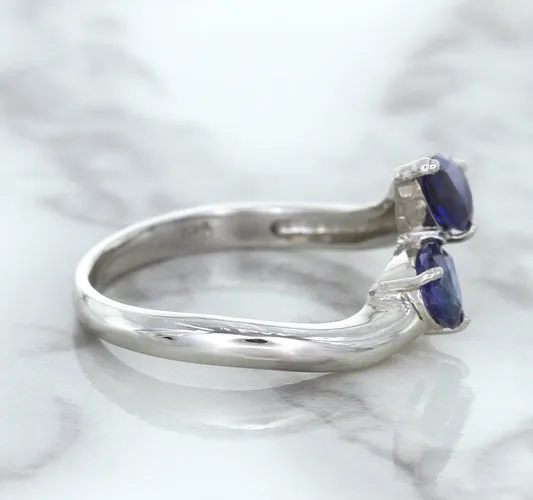 1.11ctw Pear Blue Sapphire Snakehead Ring in 14K White Gold