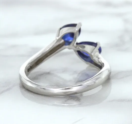 1.11ctw Pear Blue Sapphire Snakehead Ring in 14K White Gold